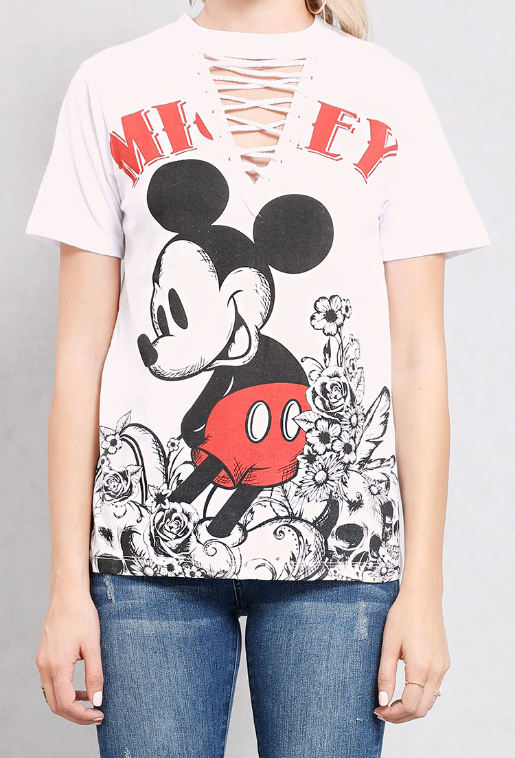 Mickey Lace-Up Choker Graphic Top