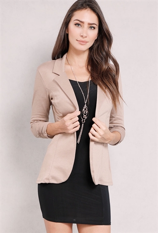 Ruched-Sleeve Single-Buttoned Blazer