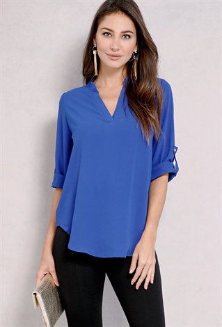 Cuffed V-Neck Blouse