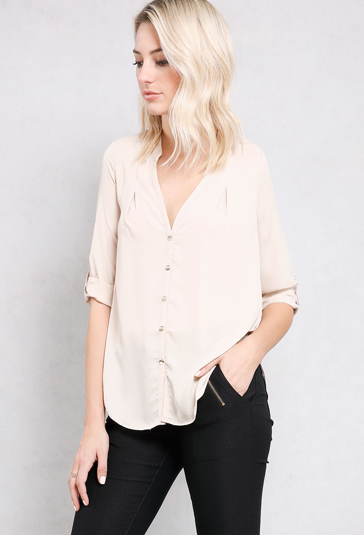 Button-Up Cuffed Blouse