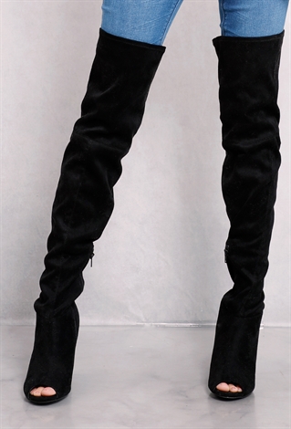 Faux Suede Cutout Thigh-High Boots