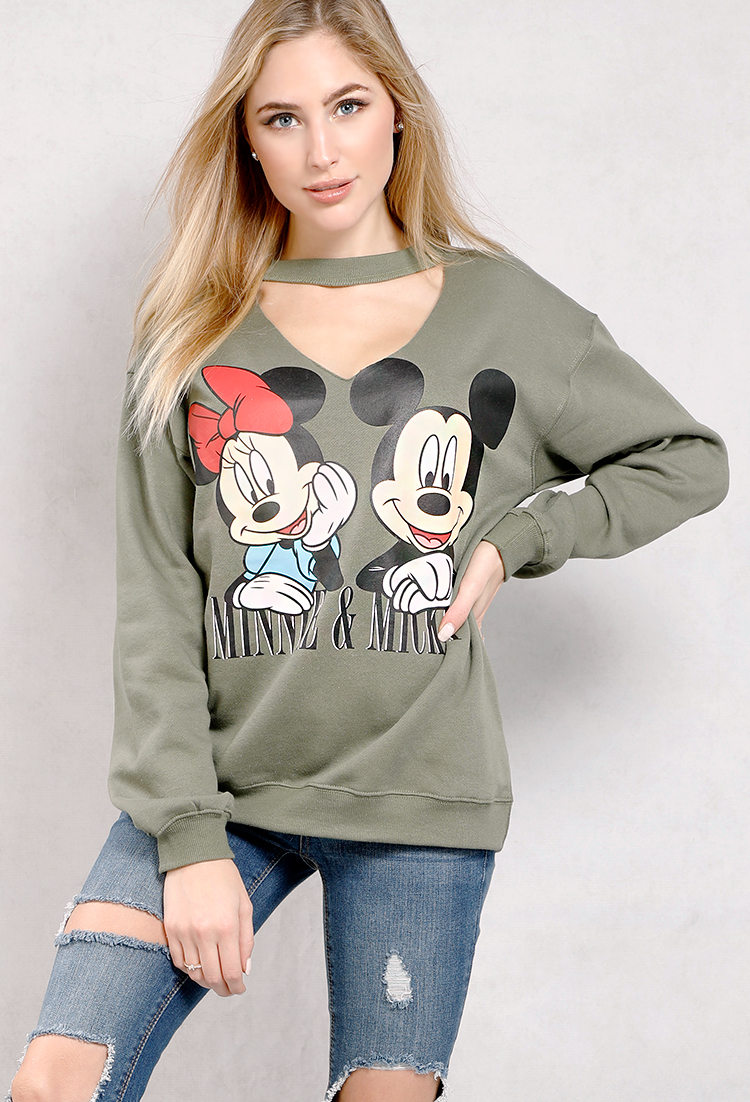 Minnie & Mickey Graphic Choker Sweatshirt