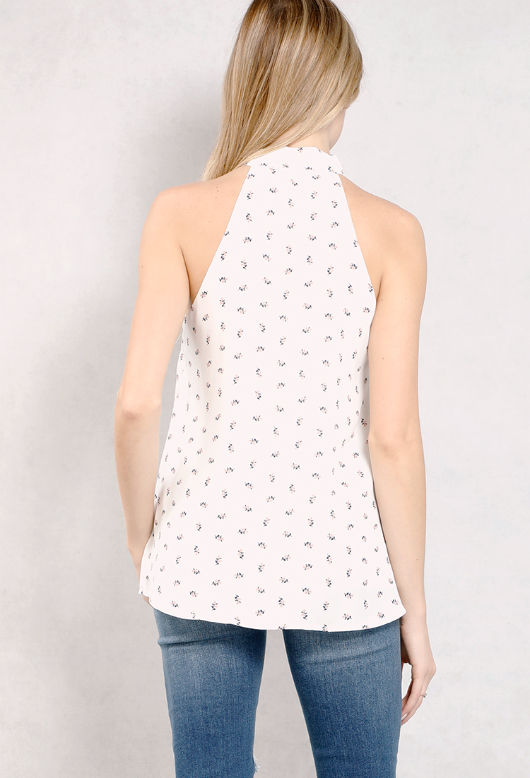 Abstract Printed Tie-Neck Top