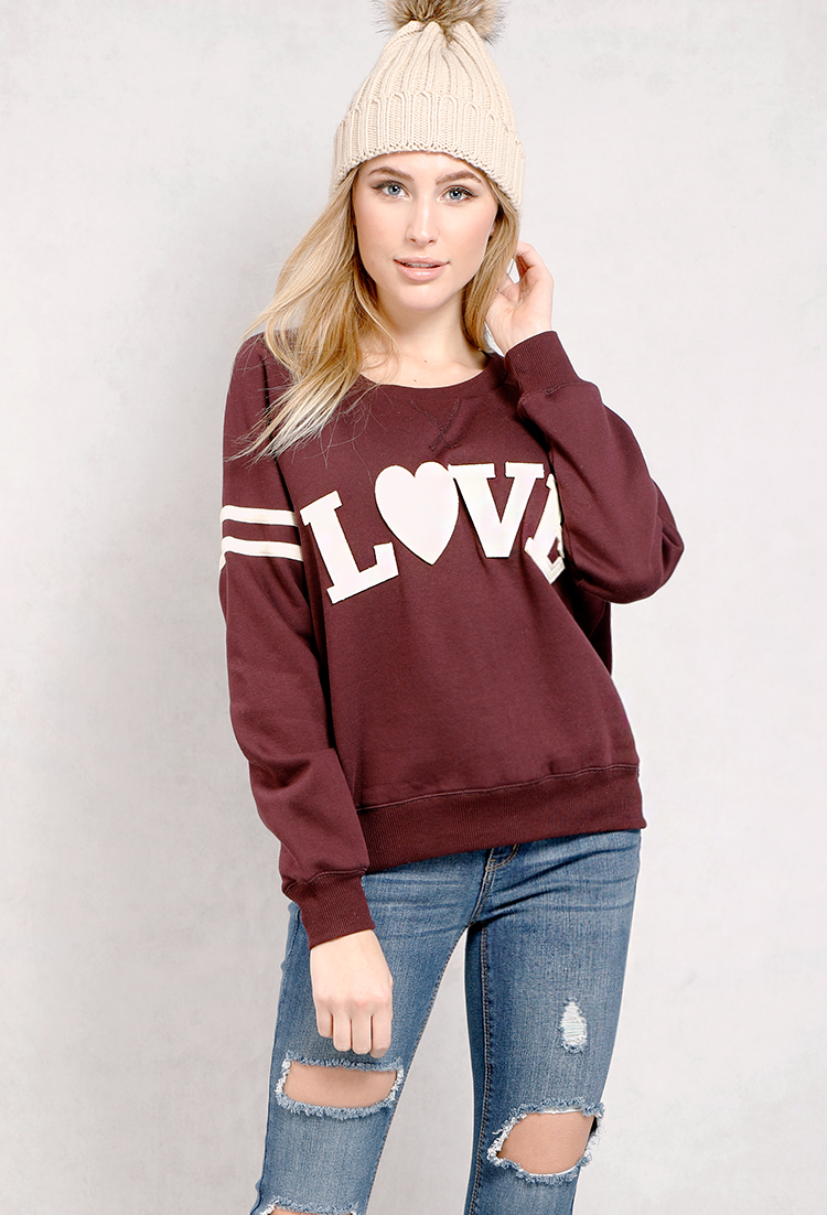 Embroidered LOVE Fleece Crew Neck Sweatshirt
