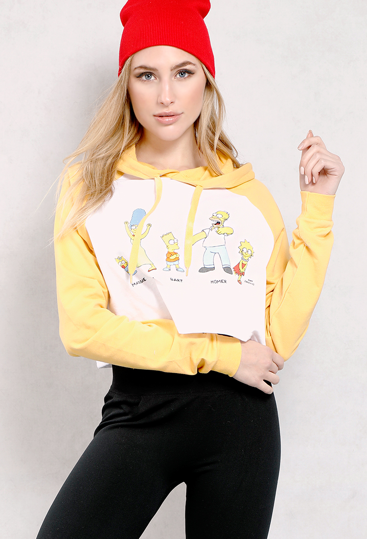 Simpson Family Graphic Cropped Hoodie