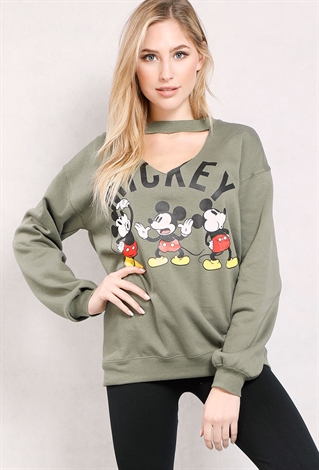 Choker Neck Mickey Graphic Sweatshirt