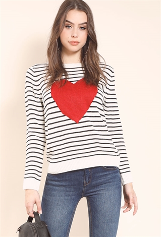 Striped Knit Heart Sweater