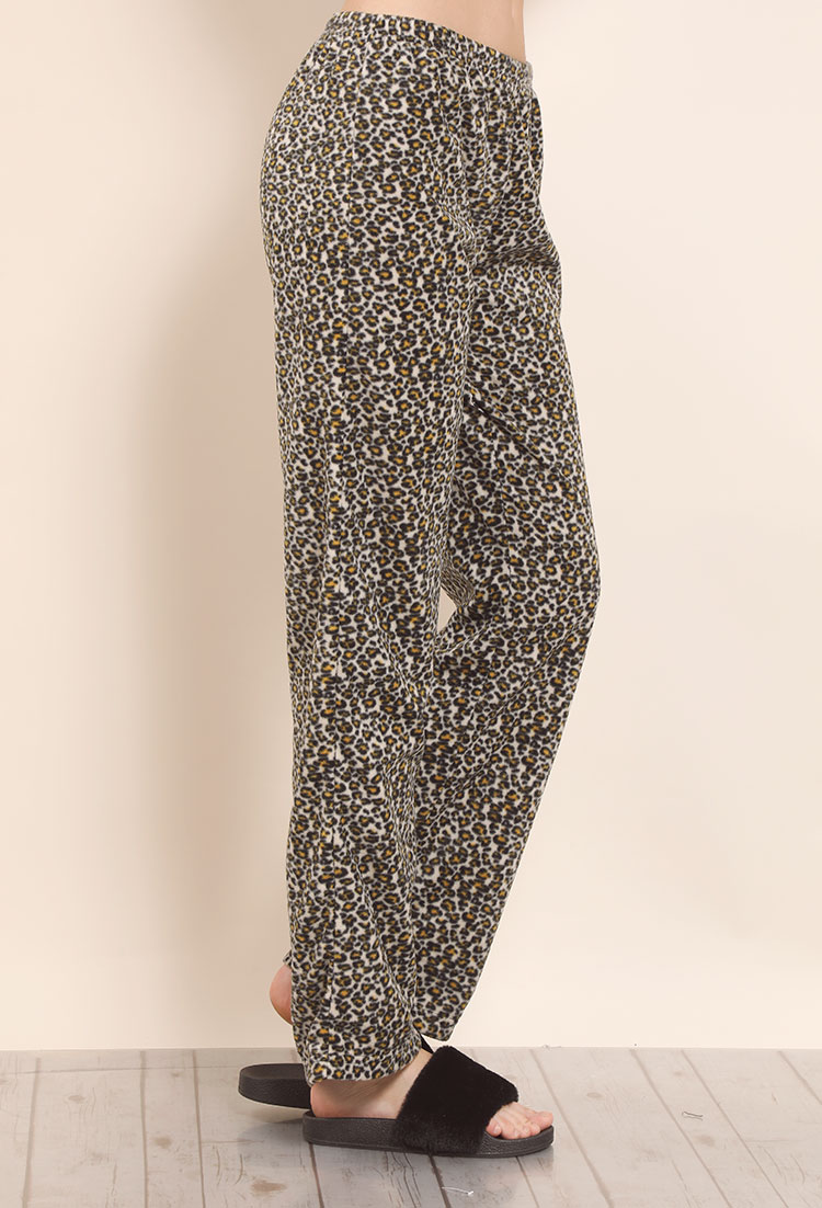 Fleece Leopard Print Pajama Set