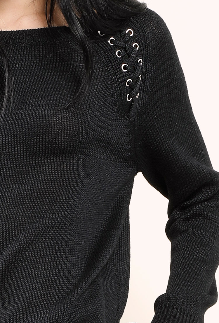 Lace-Up Detail Knit Sweater