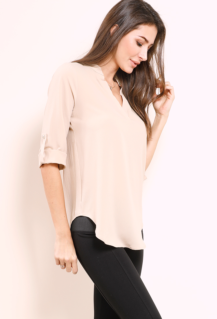 Cuffed V-Neck Blouse