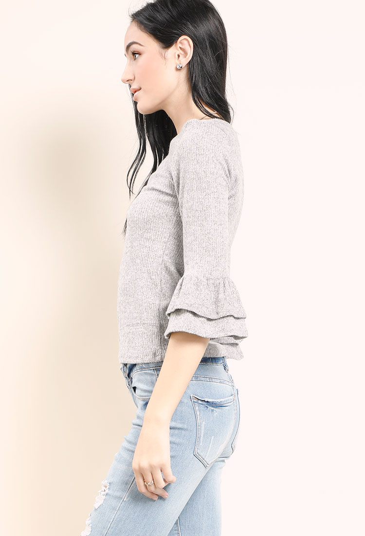 Ribbed Bell-Sleeve Knit Top
