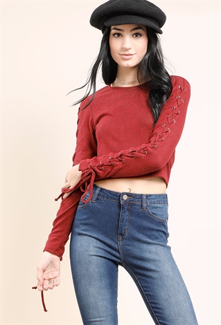 Lace-Up Knit Top