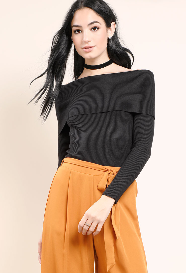 Off-The-Shoulder Ribbed Knit Top 