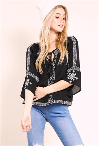 Ornate Embroidered Self-Tie Top