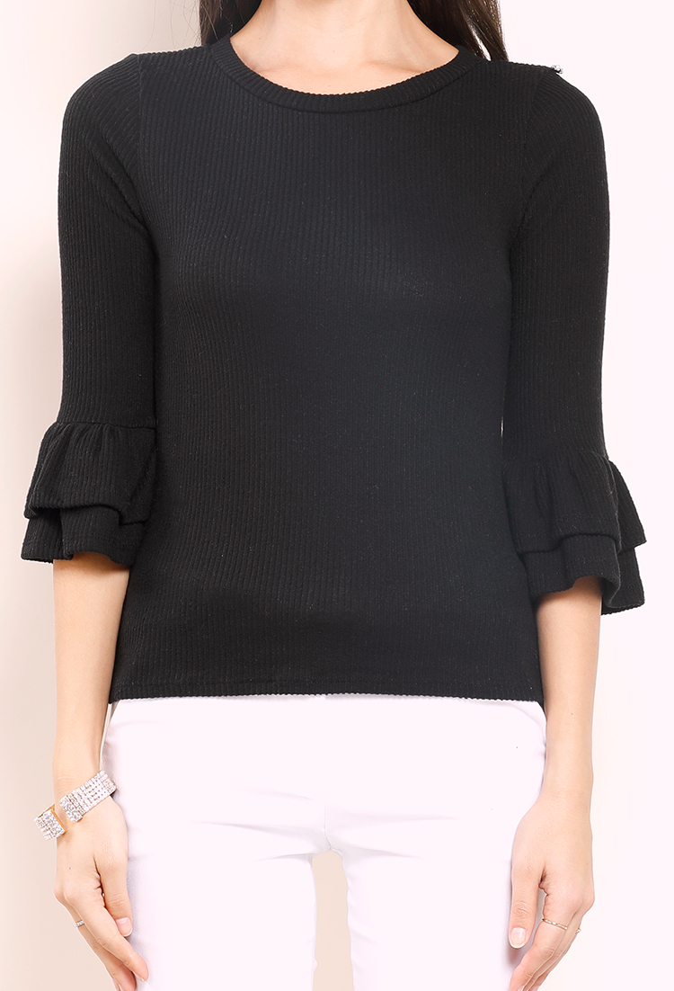 Ribbed Bell-Sleeve Knit Top