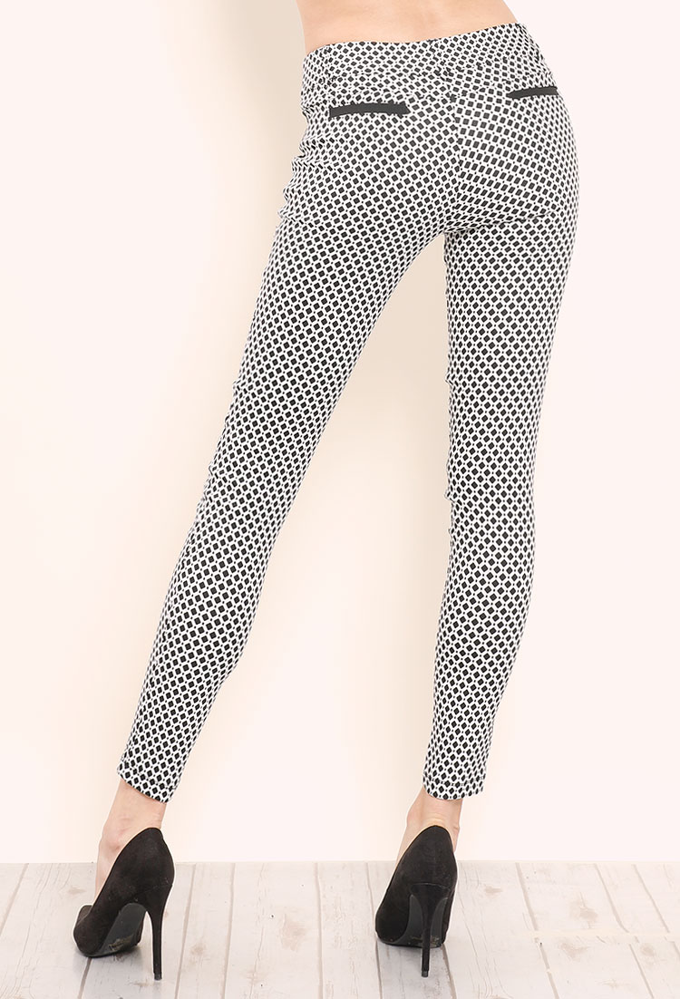 Abstract Contrast Trim Skinny Pants