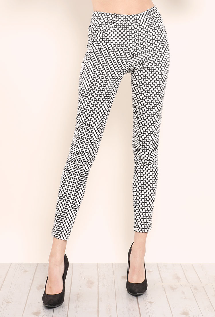 Abstract Print Cropped Skinny Pants