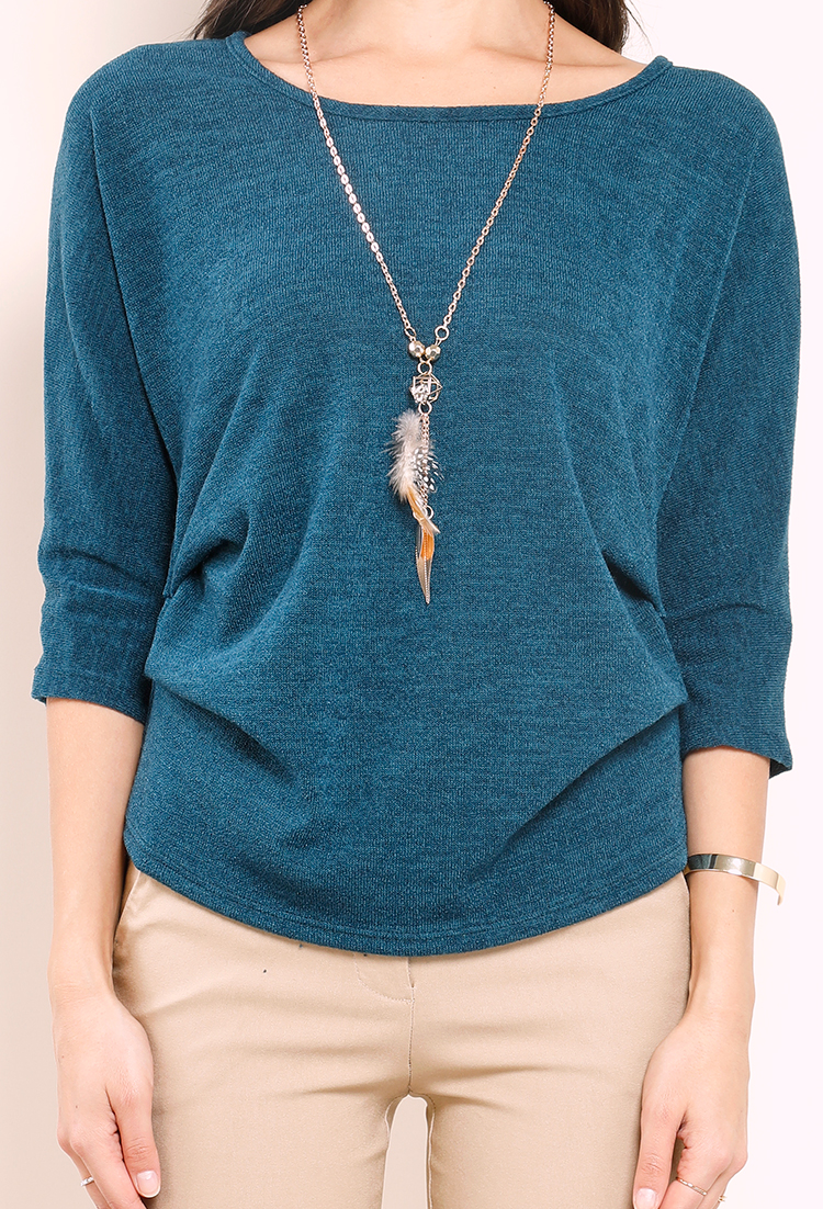 Ruched Knit Top W/ Necklace