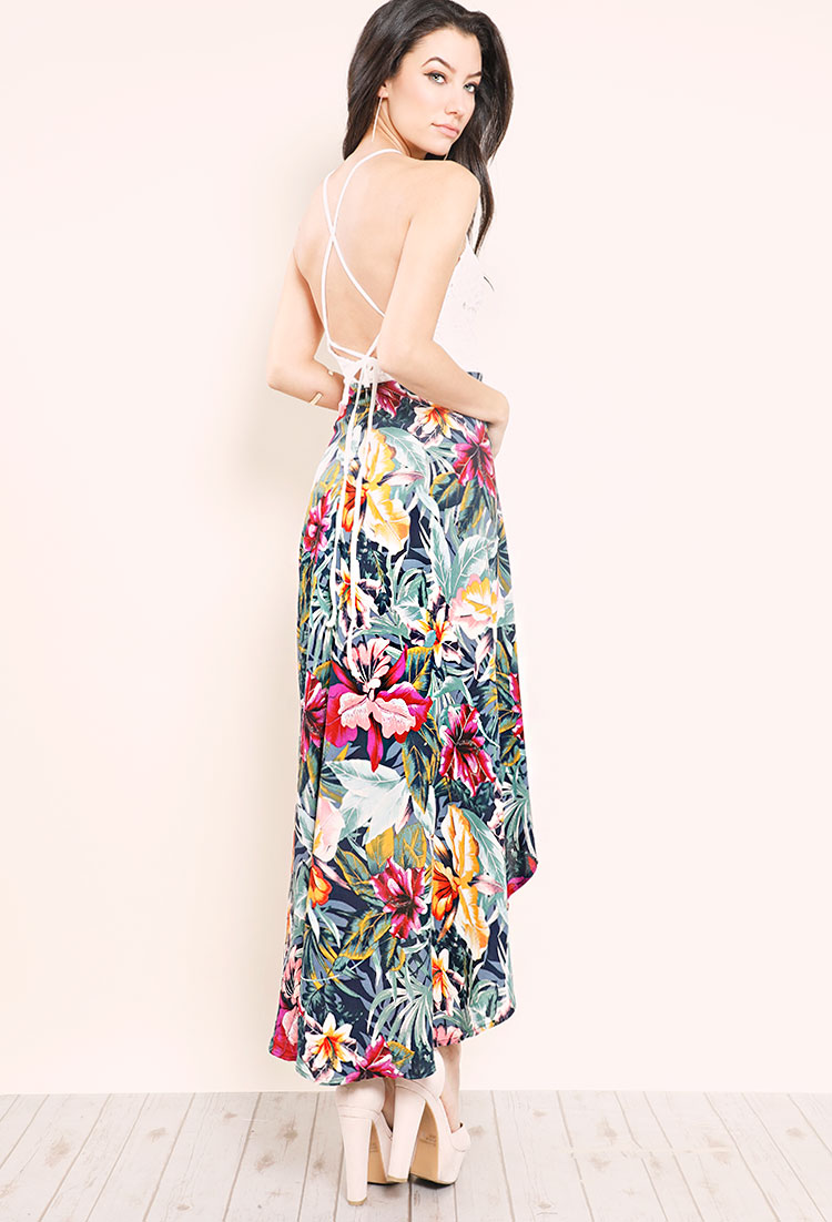 Backless Crochet  Cami Floral Slit Dress