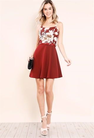Belted Floral Fit And Flare Tank Dress