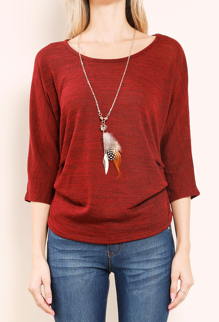 Ruched Knit Top W/ Necklace