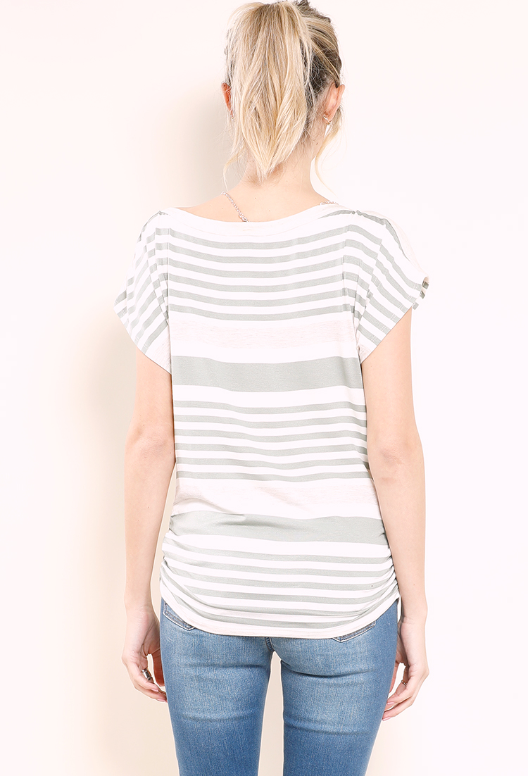 Ruched Stripe Top W/ Necklace