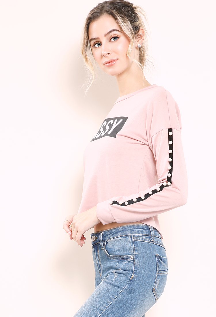 Sassy Graphic Pearl Detailed Tee