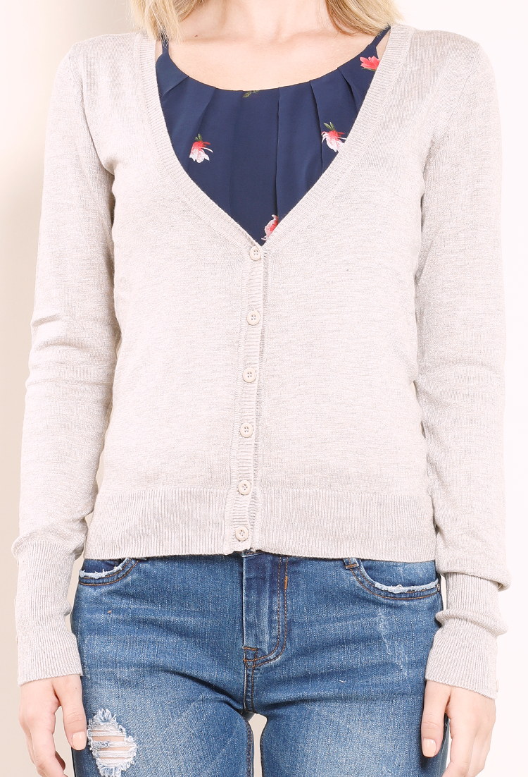 Button-Front Basic Cardigan
