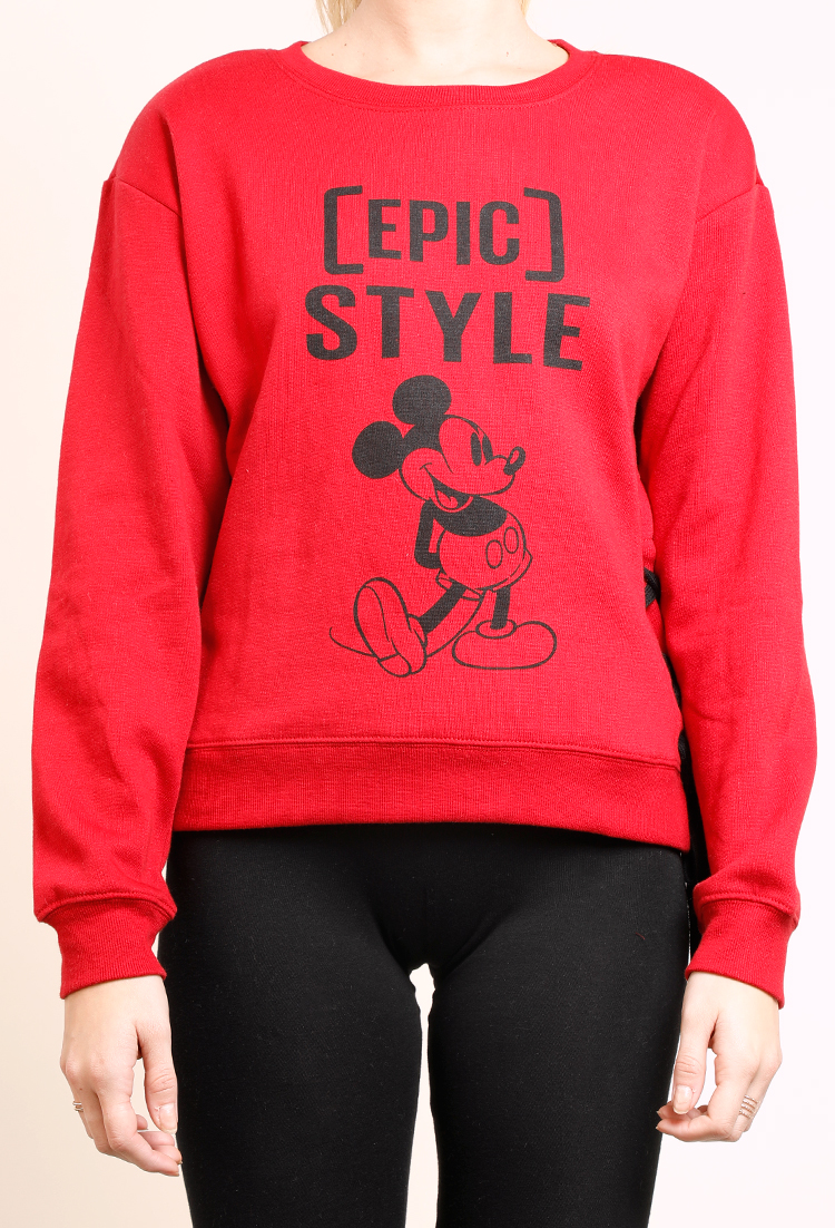 Epic Style Mickeymouse Lace-Up Sleeve Graphic Sweatshirt