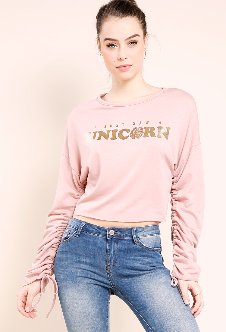 Just Saw A Unicorn Graphic Cropped Sweatshirt