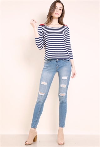 Distressed Skinny Mid-Rise Jeans