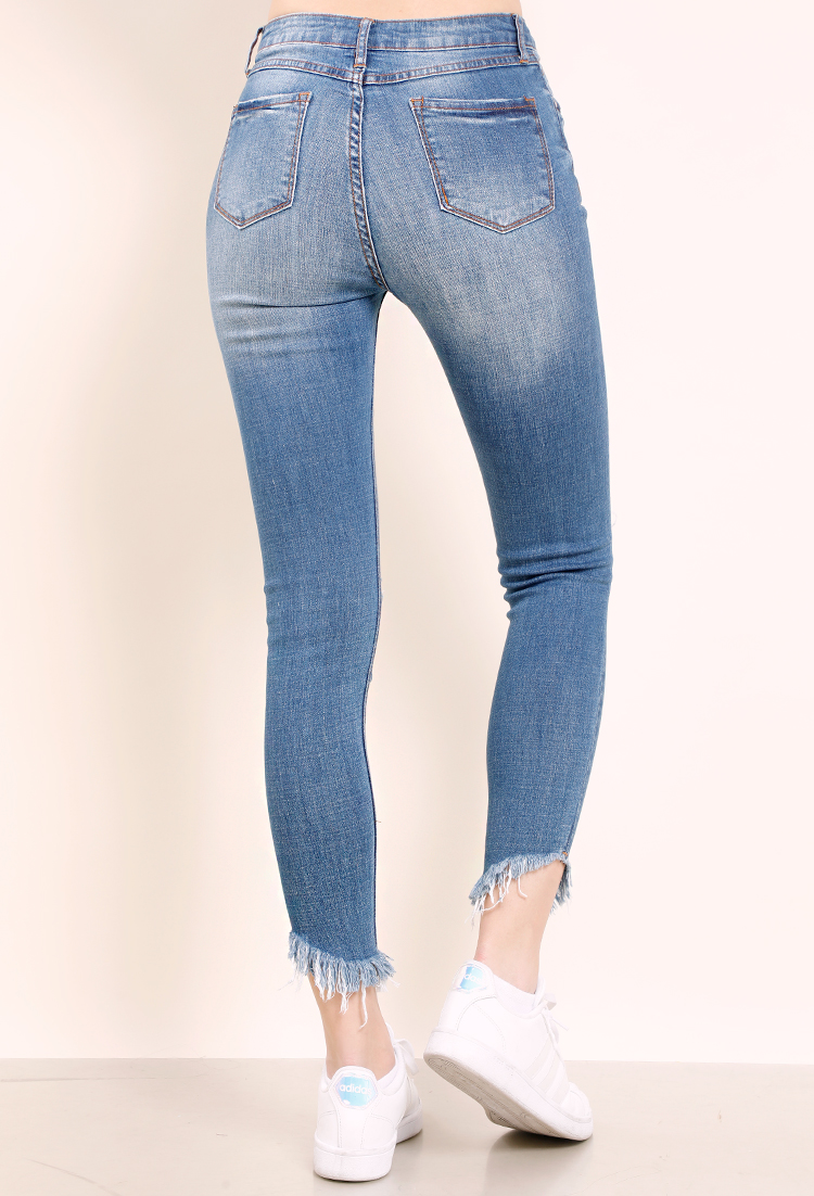 Distressed Frayed Hem Skinny Jeans