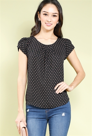 Abstract Dot Cap-Sleeved Top