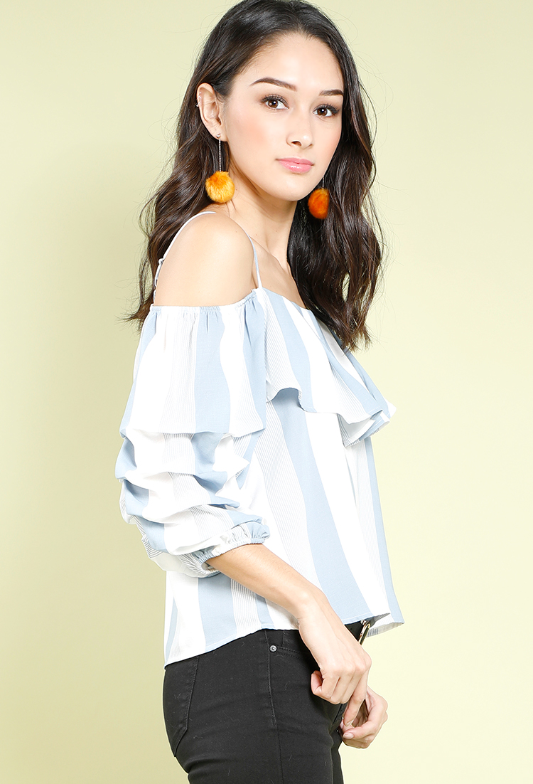Off-The-Shoulder Ruched Striped Blouse