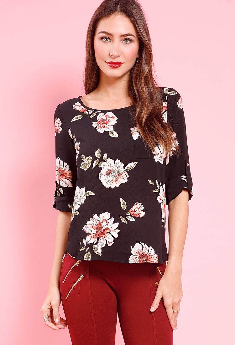 Floral Cuffed Blouse