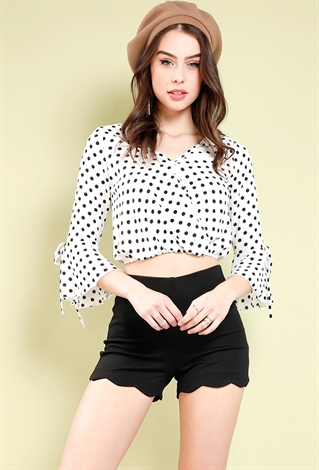 Polka Dot Bell-Sleeve Cropped Top