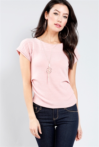 Ruched Knit Top W/Necklace