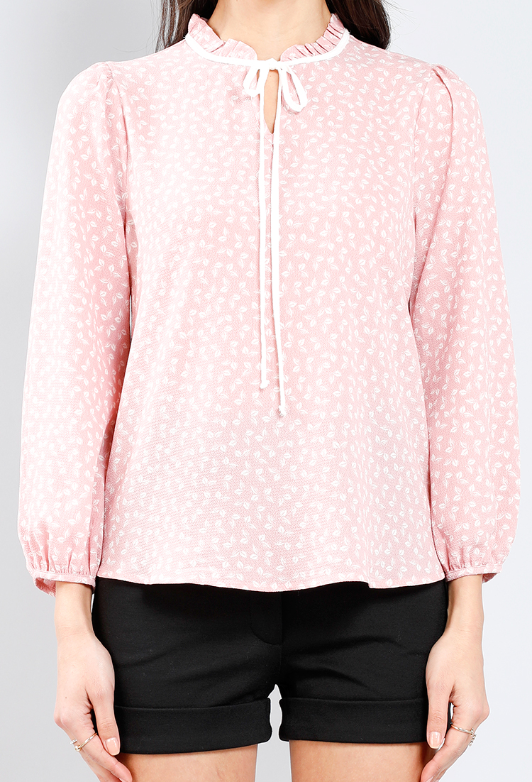 Abstract Pattern Tie-Front  Blouse