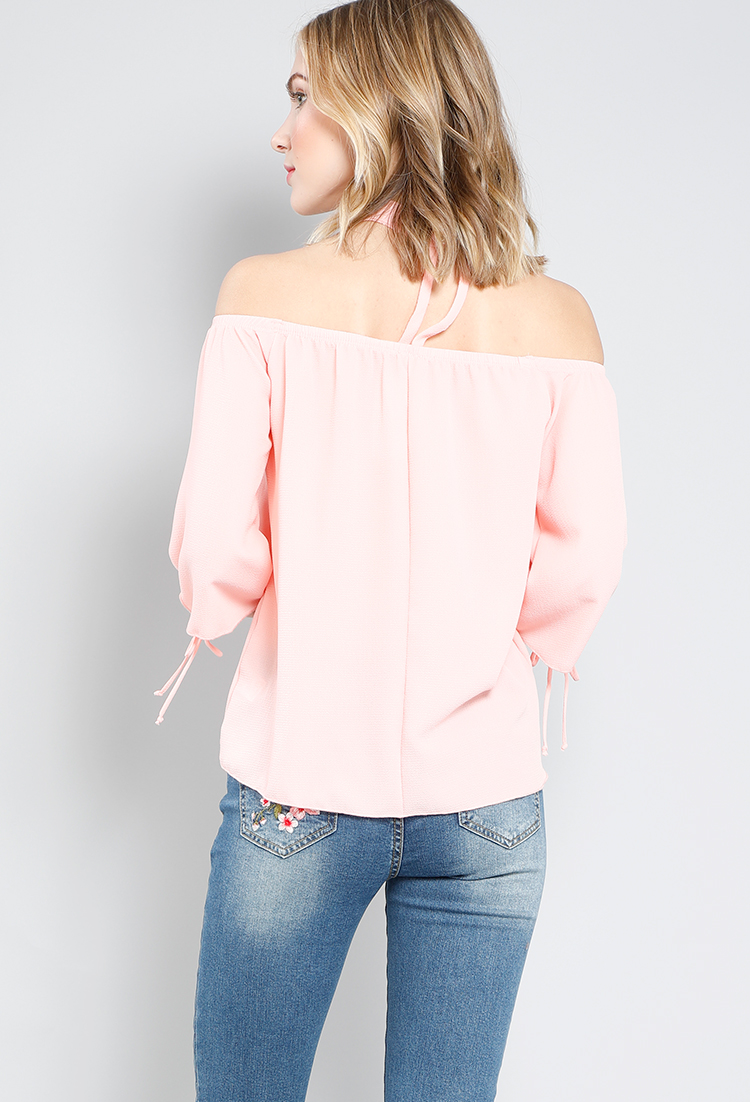 Off-The-Shoulder Pearl Detail Choker Top