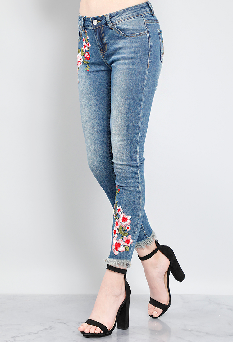 Floral Embroidered Denim Skinny Jean