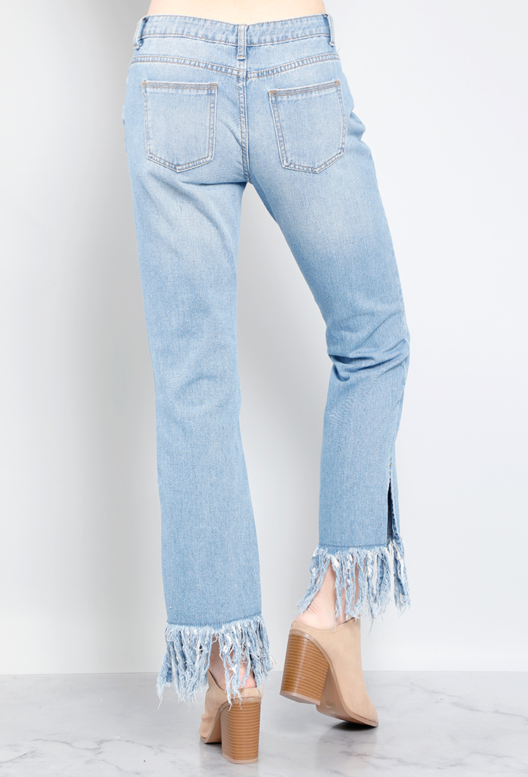 Denim Flare Frayed Hem Jeans