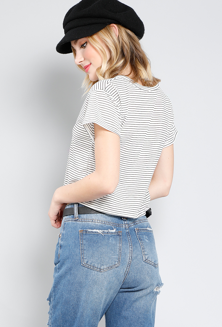 Striped Cactus Embroidered Cropped Tee