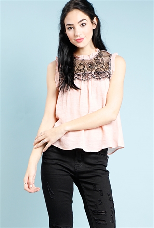Lace Trimmed Cap-Sleeve Top