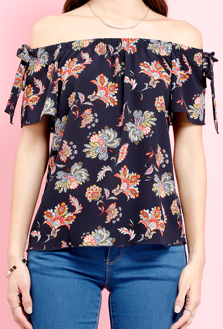Abstract Off-The-Shoulder  Blouse