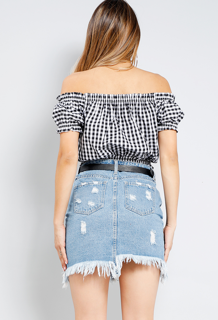 Off-The-Shoulder Gingham Cropped Top