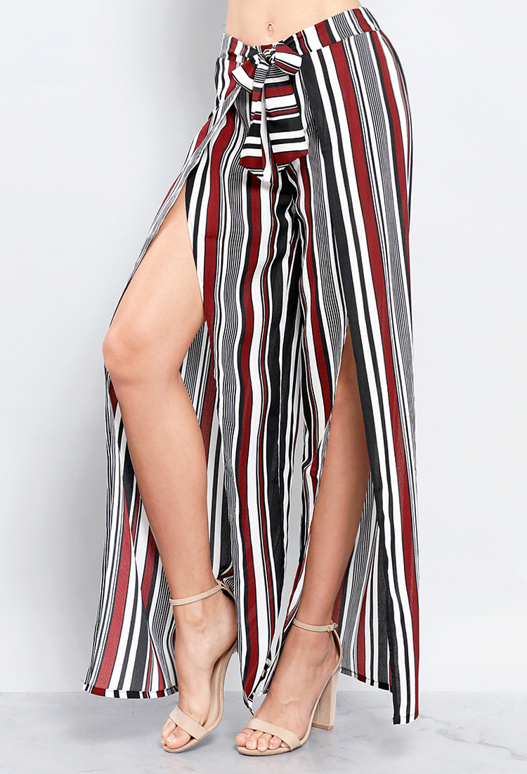 Contemporary Striped Self-Tie M-Slit Maxi Skirt