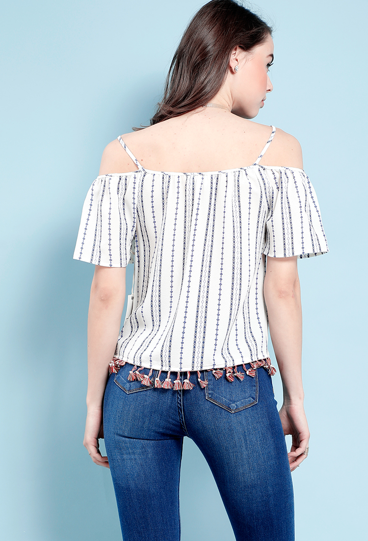 Off-The-Shoulder Abstract Striped Top