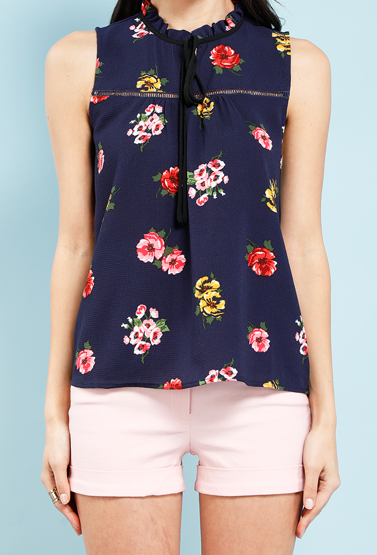 Floral Frill-Trim Sleeveless Top