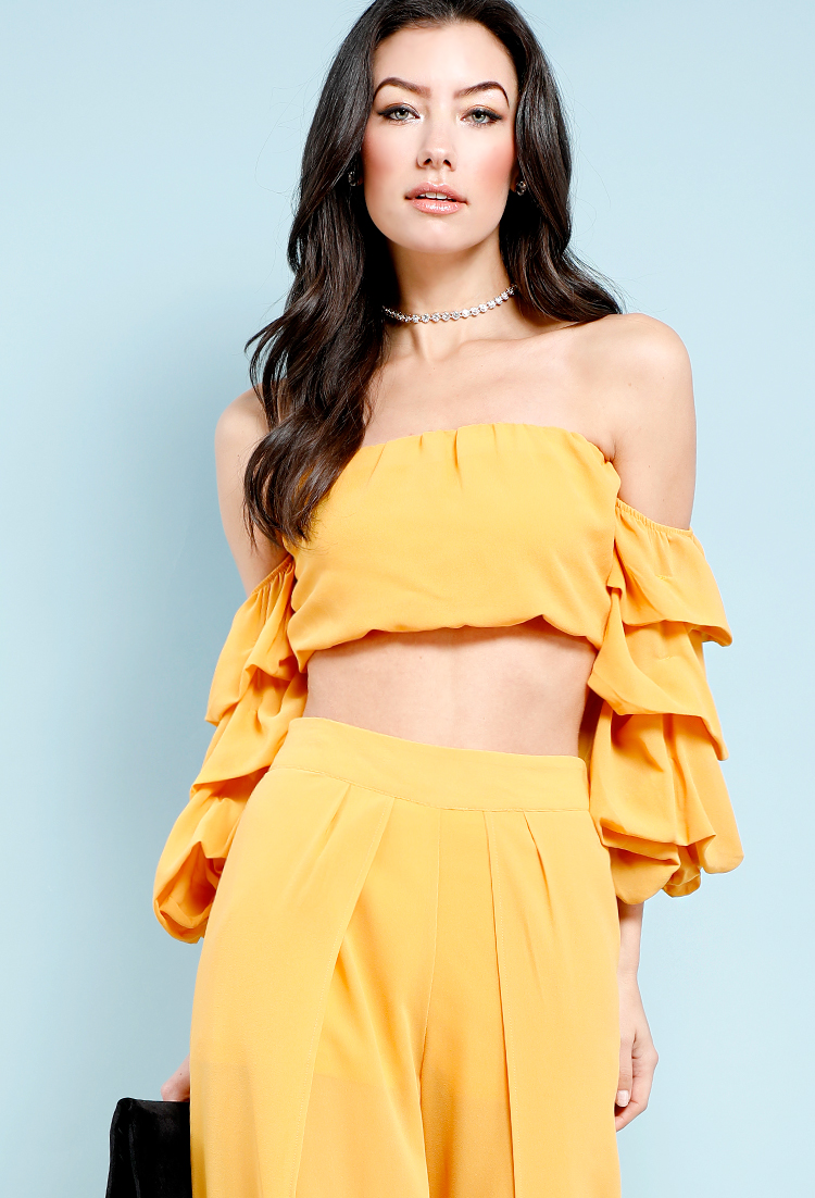 Tiered-Sleeve Cropped Top