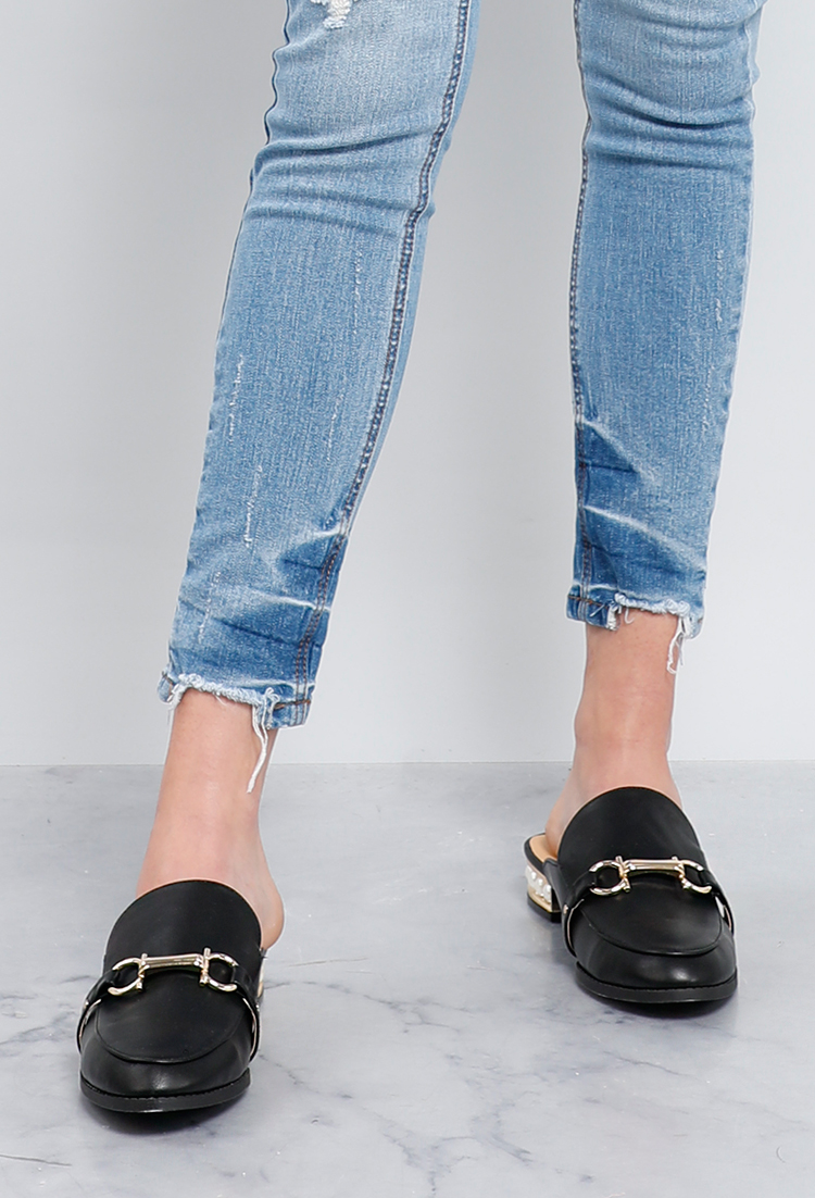 Faux Pearl Detailed Heel Loafer Mules